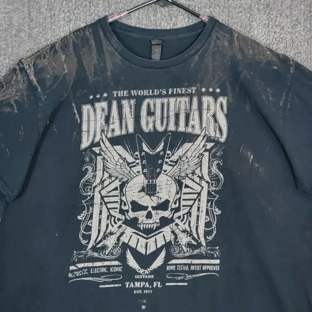 Vintage Dean Guitars T-Shirt Mens 2XL Black Tie Dye The Worlds Finest Skull Logo